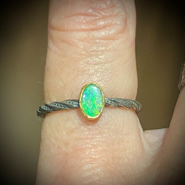 Opal stacker ring, sterling silver and 22kt gold. TaiVautierJewelry Tai Vautier Jewelry