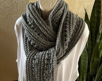Hand Crocheted Long Infinity Scarf: Unisex Fashion Wrap