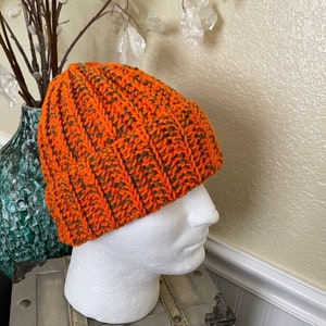 Blaze Orange Hat,chunky Deer Hunters beanie, Blaze Orange beaniet,winter hat, camouflage hat,Hunting Knit hat,Camo Orange,Hunters Earflap