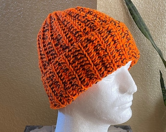 Blaze Orange beanie,Blaze OrangeCamo,chunky Deer Hunters beanie,Safety Hunting hat,Visible beanie,winter chunky crochet hat,Work visible hat