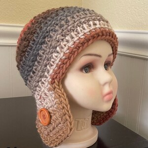 Chunky earflap Hat,EarFlap Beanie,Ear flap Winter,EarFlap Warm beanie,Color Brown Multi,boys/girls ear flap,Kids earflap hat,SIZE 4-10