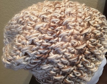 Slouch beanie,  winter hat , adult women,teens size ,Warm hat ,Crochet hat, Color Beige and Brown