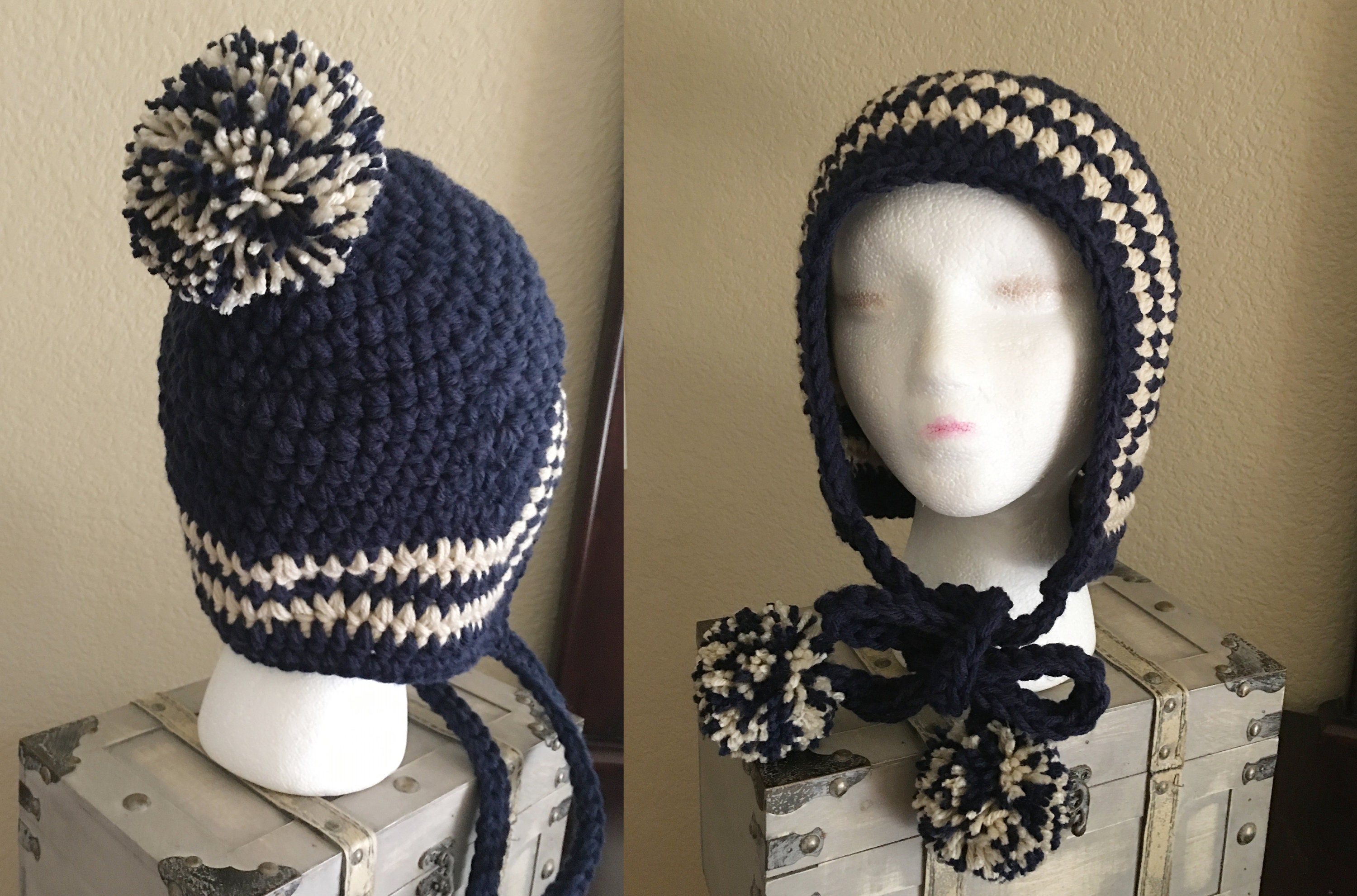 Cotton Acrylic Knit Beanie with Ear Pom Poms Acrylic Knit Beanie Hat With Pom Pom - Two-toned Winter Wear  main image 4