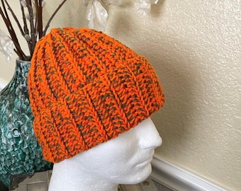Gorro de caza naranja brillante: gorro de camuflaje de punto grueso