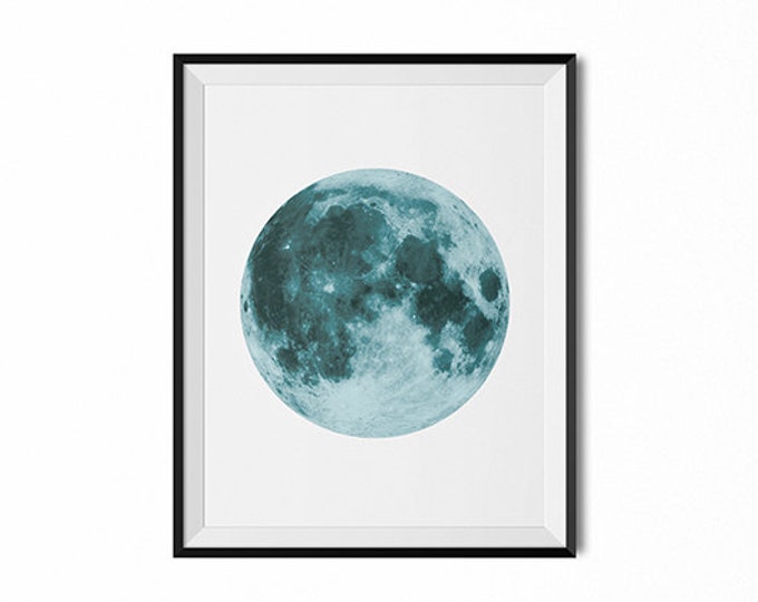 Full moon art blue moon print lunar phase art modern art | Etsy