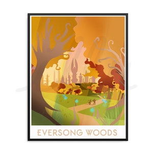 Warcraft wall art, Eversong Woods, gift for gamer, retro travel print, travel art, world of warcraft print, nerdy wall art, game art, MMO