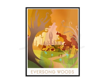 Warcraft wall art, Eversong Woods, gift for gamer, retro travel print, travel art, world of warcraft print, nerdy wall art, game art, MMO
