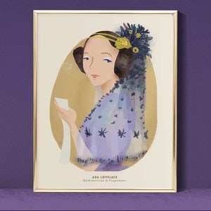 Ada Lovelace, Inspirational Women Portrait, Women of Science, STEM for girls, educational art print, female girl power, math gift