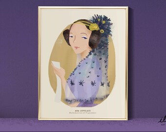 Ada Lovelace, Inspirational Women Portrait, Women of Science, STEM for girls, educational art print, female girl power, math gift