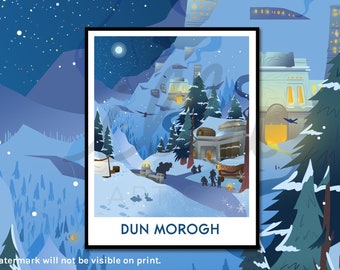 Arte mural de Warcraft, Dun Morogh, Forjaz, regalo para jugadores, póster de viaje retro, impresión de World of Warcraft, arte mural nerd, arte de juegos, MMO