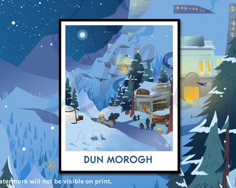 Warcraft wall art, Dun Morogh, Ironforge, gift for gamer, retro travel poster, world of warcraft print, nerdy wall art, game art, MMO