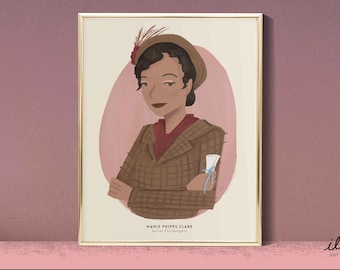 Mamie Phipps Clark, Retrato inspirador de mujeres, Mujeres científicas, STEM para niñas, lámina artística educativa, poder femenino femenino, historia afroamericana