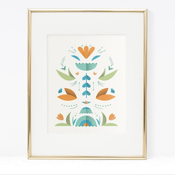 Scandinavian wall art, scandinavian floral print, floral folk art, folk wall art, folk art print, kitchen wall art, minimal art, rustic art