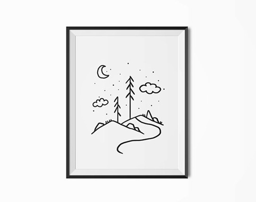 Childrens Room Art, Illustration Print, Black and White Art, Landscape