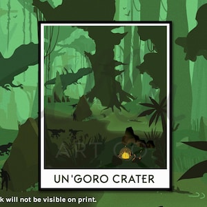 Un&#39;Goro Crater, travel poster, gift for gamer, retro travel print, nerdy gift, Warcraft art, WoW print, gamer gift, MMO art