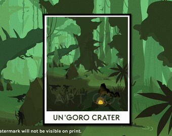 Un'Goro Crater, travel poster, gift for gamer, retro travel print, nerdy gift, Warcraft art, WoW print, gamer gift, MMO art