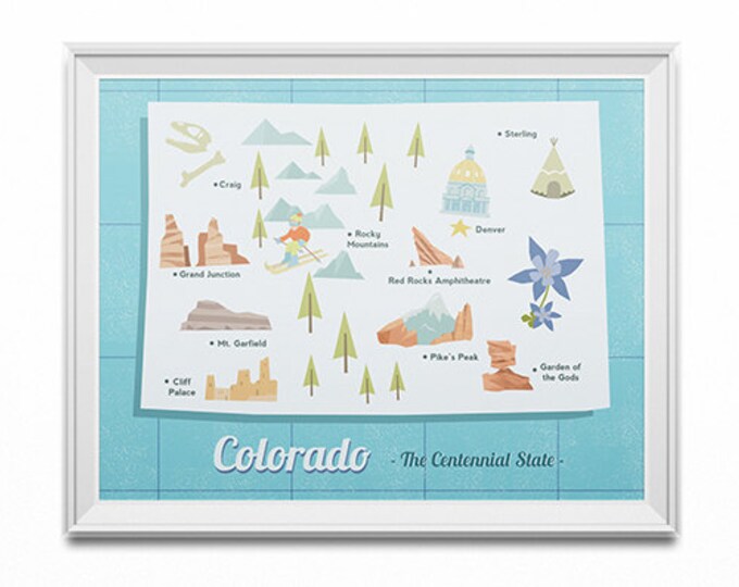 State Map Poster, Colorado State Print, Retro Map Illustration, Vintage ...