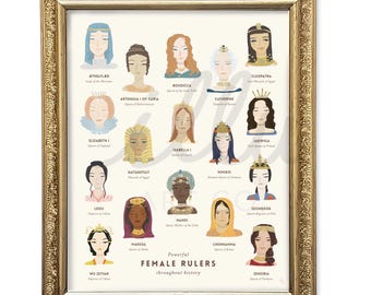 Lámina artística de mujeres gobernantes legendarias / Arte histórico para la habitación infantil / Líderes femeninas / Reinas de la historia
