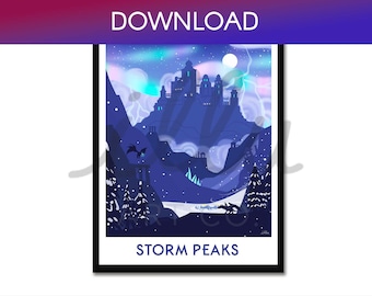 Arte mural digital de Warcraft, Storm Peaks, regalo para jugadores, póster de viaje retro, impresión de World of Warcraft, arte mural nerd, arte de juegos, MMO