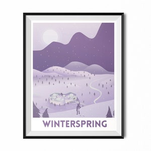 Warcraft wall art, gift for gamer, Winterspring, retro travel print, world of warcraft print, nerdy wall art, game art, gamer art, MMO