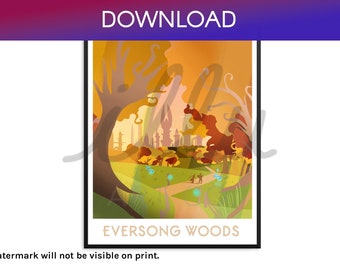 Arte mural descargable de Eversong Woods, Warcraft, regalo para gamers, impresión de viaje retro, impresión de World of Warcraft, arte mural nerd, arte de juegos, MMO.