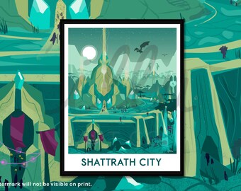 Arte mural de Warcraft, Shattrath, regalo para gamer, impresión de viaje retro, arte de viaje, impresión de World of Warcraft, arte mural nerd, arte de juego, MMO