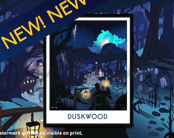 Duskwood, travel poster, gift for gamer, retro travel print, nerdy gift, Warcraft art, WoW print, gamer gift, MMO art