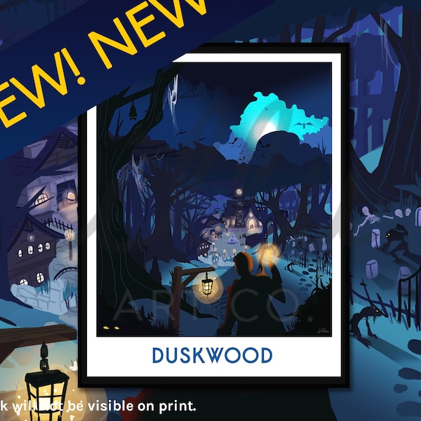 Duskwood, travel poster, gift for gamer, retro travel print, nerdy gift, Warcraft art, WoW print, gamer gift, MMO art