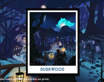 Duskwood, póster de viaje, regalo para gamer, impresión de viaje retro, regalo nerd, arte de Warcraft, impresión de WoW, regalo para gamer, arte MMO