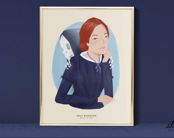 Emily Dickinson portrait, Inspirational Women, famous literature, classic literature, poetry gift, classroom art, childrens room art