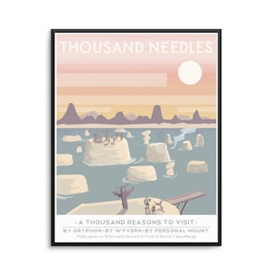 Thousand Needles, travel poster, gift for gamer, retro travel print, world of warcraft, WoW, nerdy wall art, game art, gamer art, MMO art