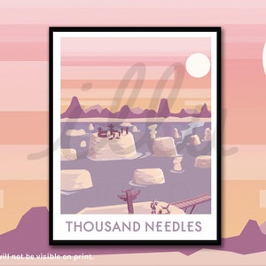 Thousand Needles, travel poster, gift for gamer, retro travel print, world of warcraft, WoW, nerdy wall art, game art, gamer art, MMO art