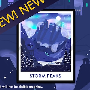 Warcraft väggkonst, Storm Peaks, present till spelare, retro reseaffisch, World of Warcraft-tryck, nördig väggkonst, spelkonst, MMO