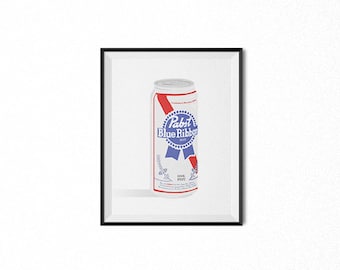 Pabst Blue Ribbon art, PBR, beer wall art, bar art, kitchen print, pop art wall decor, dorm art, office art, modern art, minimalist print