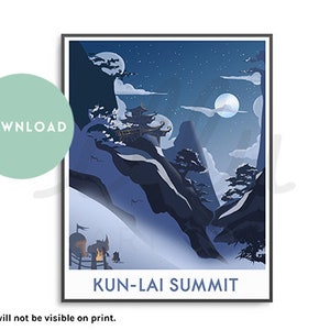 WoW Reiseposter, Kun-Lai, retro Reisedruck, Reise Wandkunst, Azeroth Karte, nerdige Wandkunst, WoW, Spiel Kunst Geschenk, Azeroth
