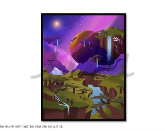 Nagrand, versión Full Bleed, Burning Crusade, regalo para gamer, viajes retro, arte mural de World of Warcraft, arte mural nerd, arte de juegos, MMO