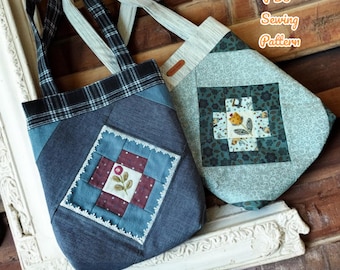 Patron de couture de sac fourre-tout en losanges - DIY Patchwork Bag PDF, adapté aux débutants, téléchargement immédiat