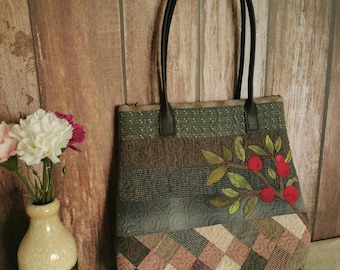 Floral Applique Handbag: Japanese Fabric Shoulder Bag with Embroidery
