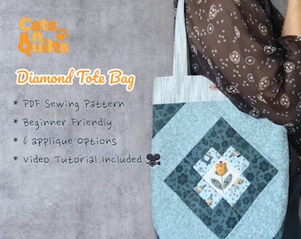 Diamond Tote Bag Sewing Pattern – DIY Patchwork Bag PDF, Beginner Friendly, Instant Download