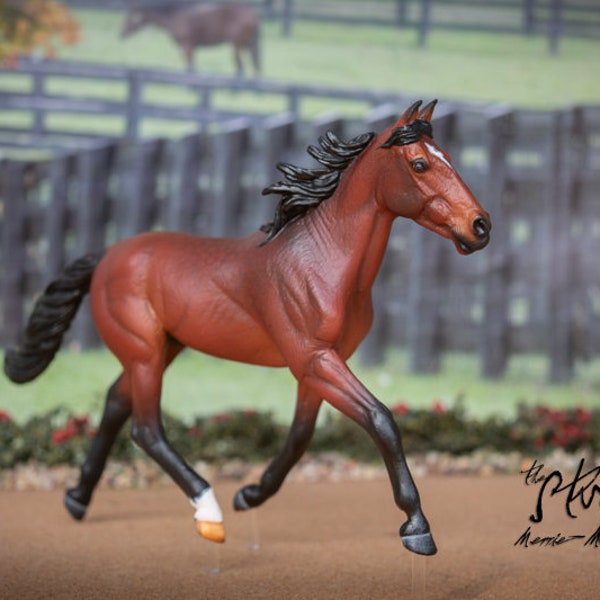 Custom/CM CollectA (like Breyer) Model Horse - 1:20 Scale Standardbred Pacer Harness Horse STB in Bay