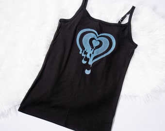 Drippy Hypno Heart, Turquoise on Black - Discounted Imperfect Print