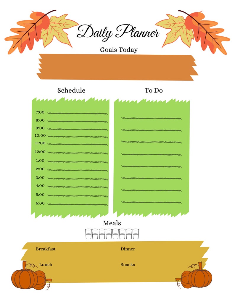 Printable Daily Planner Autumn Theme Leaf Pumpkin Planner Page | Etsy