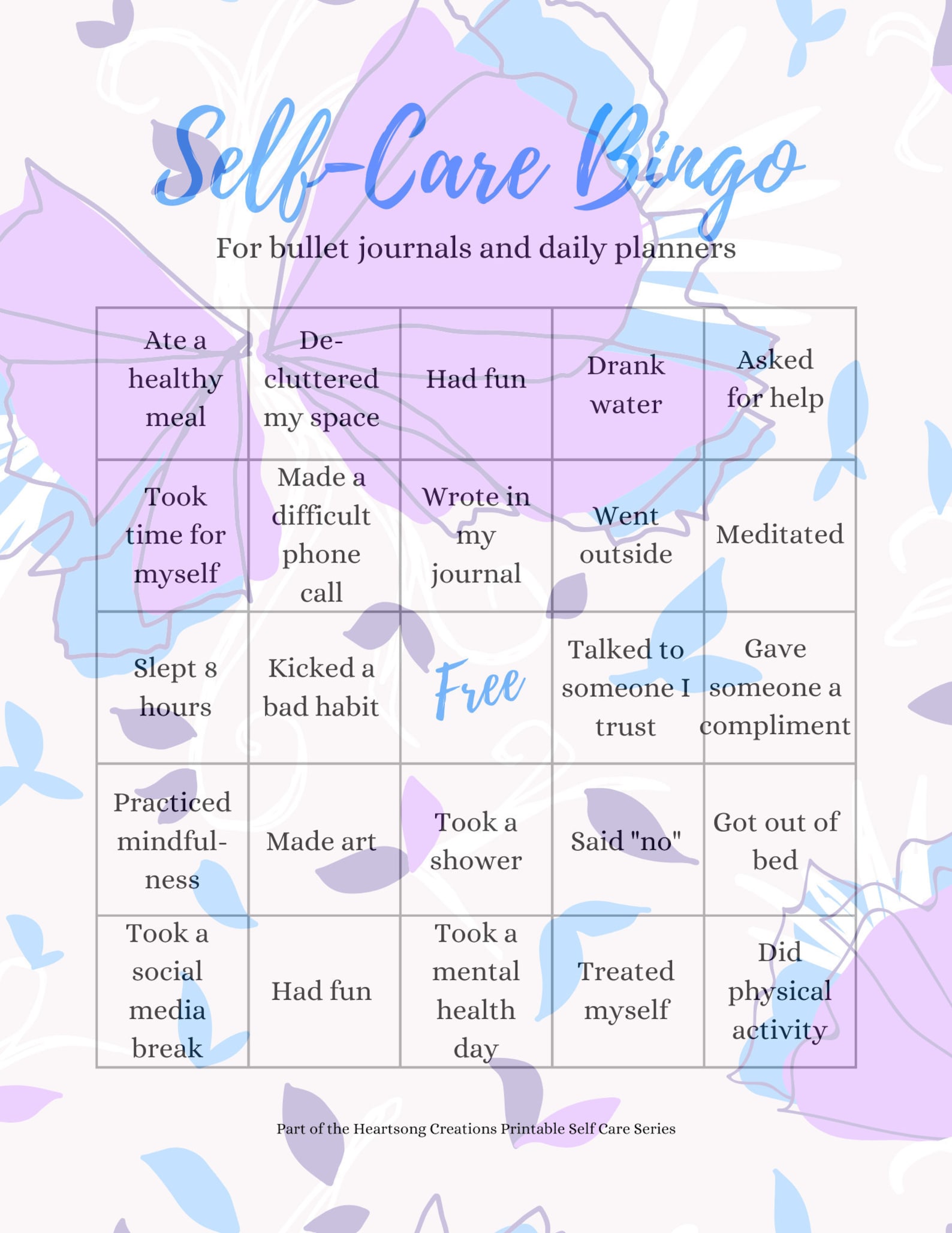 Self Care Bingo Printable Disc Bound Planner Worksheet | Etsy