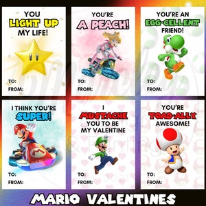 Super Mario Valentinstag | Brüder | Klassenzimmer | Niedlich | Yoshi | Luigi | Pfirsich | Kröte | Digitaler Download
