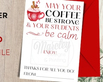 Teacher Christmas Gift Card Holder | DIGITAL | PRINTABLE | Coffee | Gift |Tag