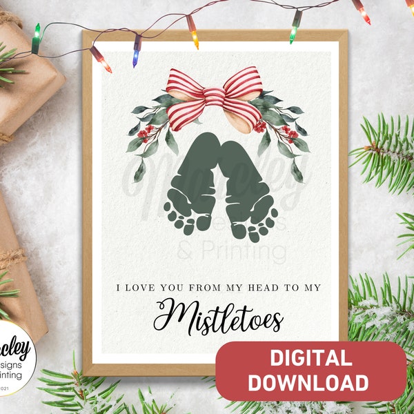 Mistletoe Christmas Footprints | Art | Craft | Baby | Kids | DIY | Keepsake | Holiday Decor | Printable | Gift | Memory | School Activity