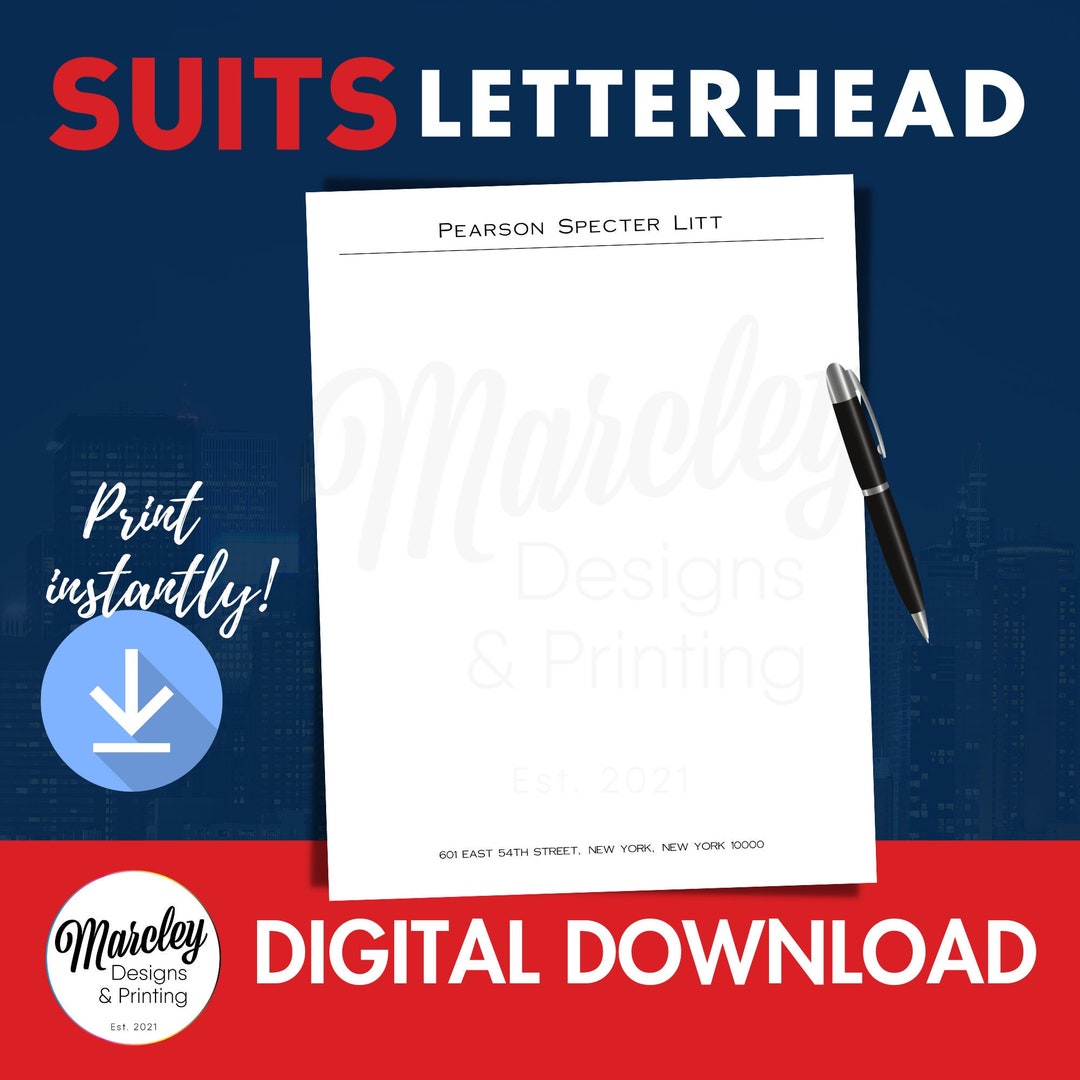 Suits TV Show Letterhead Pearson Specter Litt Digital Download Gift Lawyer Law Firm Funny Witty