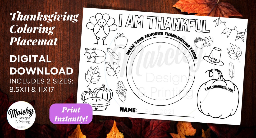 Kids Thanksgiving Coloring Page Placemat  Dinner Placemat