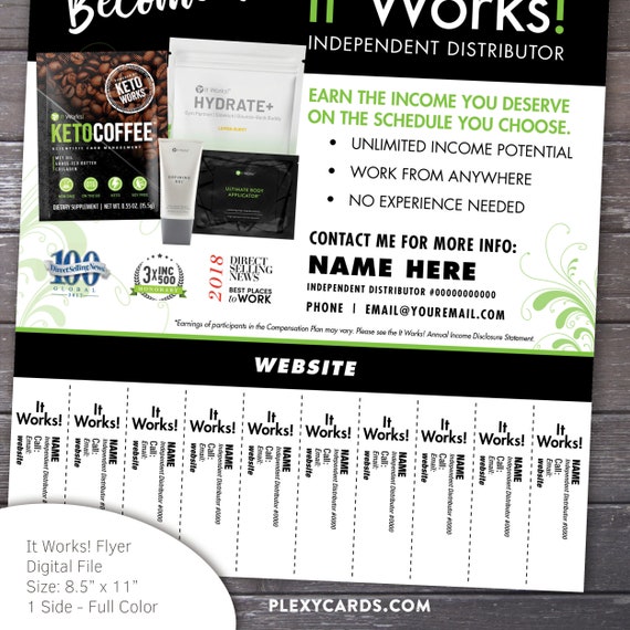 Black Green Itworks Recruiting Flyer With Tear Off Tabs Etsy
