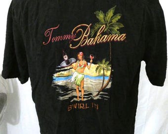 Tommy Bahama - Grande chemise décontractée noire brodée Swirl It ! Soie